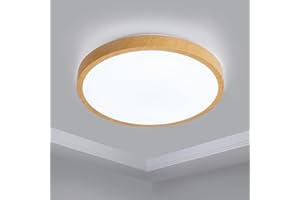 EXTRASTAR 18W LED Ceiling Light, 1950LM 123W Equivalent, Cool White 6500K Daylight Flush Mount Ceiling Lamp, 30cm Round Wood Effect Ceiling Lighting Fixture, Non-Dimmable