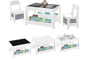 Lestarain 3 TLG. Kindertisch mit 2 Stühlen, Kindersitzgruppe, Kindermöbel Set mit Stauraum und Aufbewahrungsboxen, für Kinderzimmer Spielzimmer, Weiß