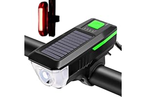 Fay Bless Éclairage Avant pour Vélo avec Alimentation Solaire Et 3 Modes De Phare LED, Cloche étanche, Recharge USB - Idéal pour Vélos De Route Et VTT (Green) Bike-Light-Green