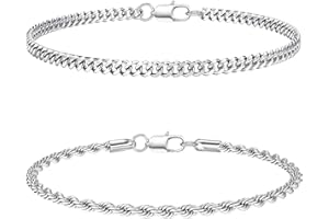 CASSIECA 2Pcs Pulsera Hombre Pulseras para Hombres Acero Inoxidable Apilable Pulseras Plata para Hombres Niños Brazalete Cubana Cadena de Eslabones Pulseras 19/21CM Regalos para Papá Esposo Hijo