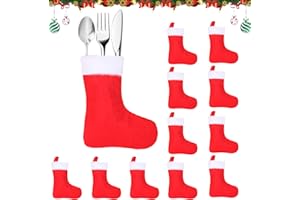 Zecouk Portaposate Natalizio 12 pezzi Porta Posate Natalizie per Cena Decorazioni Tavola Natale Calza di Rossa Adatto Riunioni Famiglia, CeneNatale, Decorazioni Ristoranti (A)