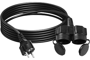 3 m förlängningskabel för utomhusbruk, dubbel plugg IP44-kontakt med 2 Schuko-uttag, 3 500 W gummiströmkabel för trädgård/byg