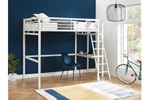 VENTE-UNIQUE Venta-Unica - Cama Alta Casual II - 140 x 190 cm - Plataforma Escritorio - Blanco