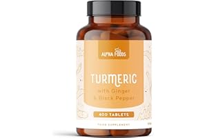 Curcuma con Pimienta Negra y Jengibre 2500mg | 400 Comprimidos | Alta Concentración Curcumina y Piperina | Vegano | Alternativa a las Tumeric Cápsulas y en Polvo | Alpha Foods