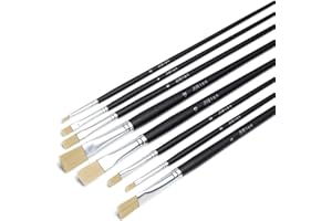 Elan Set di Pennelli Punta Piatta, 8 Pezzi Pennelli Sintetici Punta Piatta tipo Setola di Maiale, Pennello Piatto a Manico Lungo per Pittura a Olio