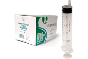 VENSALUD | Seringues jetables |Sans Aiguille et Sans Latex| Luer Slip | Cône excentrique | Seringue stérile pour aliments, animaux de compagnie, Laboratoires, Vétérinaire | Précise | 50 pcs. | 20ml