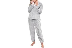 Niwicee Pyjama Femme Polaire Ensemble de Pyjama Femme Hiver Manche Longue Ultra Pyjama Doux Deux Pièces épaississant Et Chaud Pyjama Manches Longues Tenue d'intérieur Cadeau d'hiver