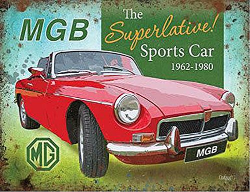The Original Metal Sign Company 15 x 20 cm MGB Réside la Voiture de Sport Classique en métal publicité Panneau Mural