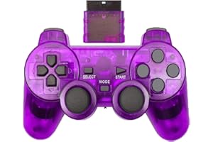 HOVLIAN Controlador inalámbrico para PS2, joystick integrado de doble vibración 2.4G Gamepad compatible con Playstation 2 (morado transparente)