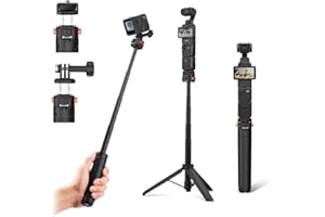 BRDRC Osmo Pocket 3 - Tripode para cámara de acción Go Pro y DJI Action 5 Pro, soporte extensible de mano con liberación rápida 1/4 pulgadas
