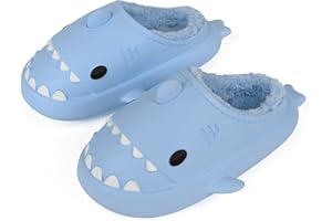 Lanivic Pantuflas de Invierno para Hombre Mujer Peluche Tiburón Zapatillas de Estar por Casa Impermeable Antideslizante Niña Niño Shark Interior Slippers