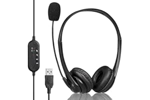 Monodeal USB Headset with Microphone, Wired Computer Laptop Headphones for Call Center, Conference, Skype Calls, Google Voice, Office, Chats etc