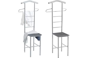 ‎CARO-MÖBEL CARO-Möbel Herrendiener 2er-Set JIVO Kleiderständer Garderobenständer, Metall alufarben und MDF in grau