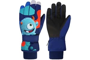 FAYHIJUN Waterproof Kids Gloves Winter Cold Weather Fleece Lined Thermal Warm PU Palm Snow Ski Cycling Glove for Age1-13 Boys Girls Kid Boy Toddler Girl Children Skiing Snowboarding