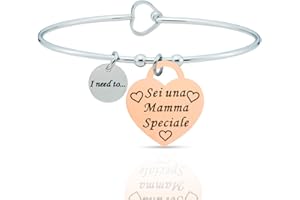 SAGA GIOIELLI BRACCIALE RIGIDO DONNA FRASI PENSIERI PAROLE EMOZIONALE INCISIONE ACCIAIO CUORE ROSE'