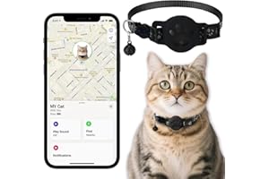 DRQZWP Collar GPS Gatos, GPS para Gatos sin Cuota Mensual, No Requiere SIM, Collar Localizador Compatible con Apple Find My (Solo iOS) (Collar + rastreador Negra)