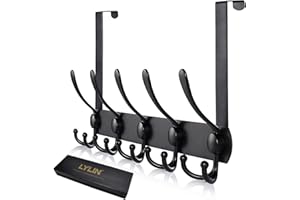 LYLIN Appendiabiti da Porta, Ganci Porta in Acciaio Inox, Attaccapanni da Porta per Cucina Ufficio Bagno (15 Ganci, Nero, Porta 2.1 cm)