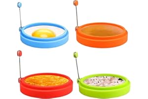 HENGLISAM 4 Pcs Egg Rings for Frying , 4 Inch Non Stick Silicone Fried Egg Ring Moulds, Round Egg Ring for Cooking Perfect Eggs Pancakes, Heat-Resistant Handle Mould egg ring