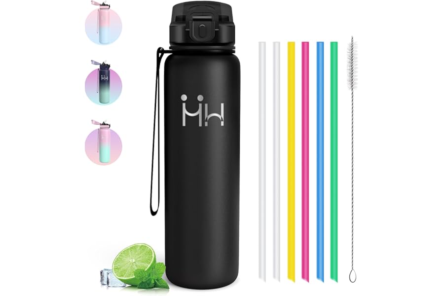 1 Litre Thermal Water Bottle - BPA Free - Thermal Bottle with Straw - Thermal Bottles - Keeps Hot for 12 Hours/Cold 24 Hours, Water Bottles for Hiking, Yoga, Cycling, Gym