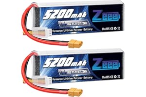 Zeee 3S Lipo Batterie 5200mAh 11,1V 80C 3S Batterie RC avec connecteur XT60 pour FPV Racing Drones Vélo de Route Quadcopters Avion Hélicoptère RC Bateau RC Voiture (2 Paquets)