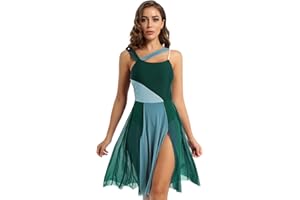 Hansber Women's Adult Mesh Overlay Ballet Contemporary Dance Dress Lyrical Modern Dance Costume Dancewear