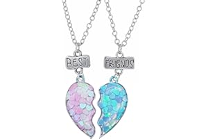 Ledander 2 Pcs Girls Best Friends Necklace,Cute Half Broken Heart Pendant Necklace,Relationship Love Necklaces for Children,Silver Necklace for Girls Women Graduation Birthday Gifts