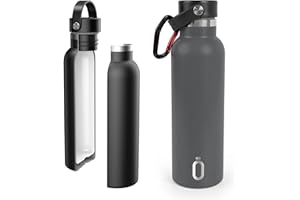 PracticDomus Runbott Bottiglia Termica da 600 ml in Acciaio Inox Senza BPA con Rivestimento Interno in Ceramica e Doppio Strato con Vuoto. Senza Sapore Metallico. Include Moschettone. Colore Grigio