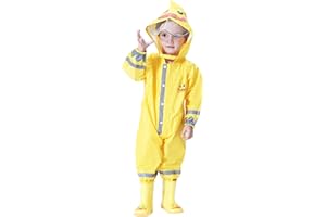 De feuilles Kids Button Rain Suit All-in-one Waterproof Puddle Suits Hooded Raincoat Jumpsuit