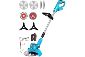 OUMEIU Akku Rasentrimmer für Makita-Akkus mit 4 Klingentypen Bürstenlose Rasentrimmer mit Unkrautbürste