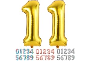 Ponmoo Foil Globo Número 11 Dorado, Gigante Numeros 0 1 2 3 4 5 6 7 8 9 10-19 20-29 30 40 50 60 70 80 90 100, Grande Globos para La Boda Aniversario, Globo de Cumpleaños Fiesta Decoración