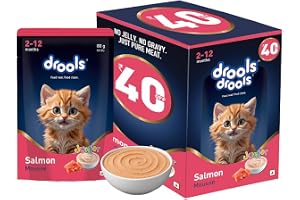 Drools Kitten Wet Mousse 80g Pack of 5, 400g | Salmon Flavour | Rich in Protein | Promotes Hydration & Easy to Digest | No Artificial Flavours | Packed with Essential Vitamins & Antioxidants