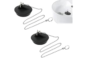 PEIQIUP Waschbeckenstöpsel Gummi (2 Stück), Universal Waschbeckenstöpsel mit Edelstahl Kugelkette, Für Küchenspüle Badezimmer Abfluss Stopper Stöpsel, Schwarz