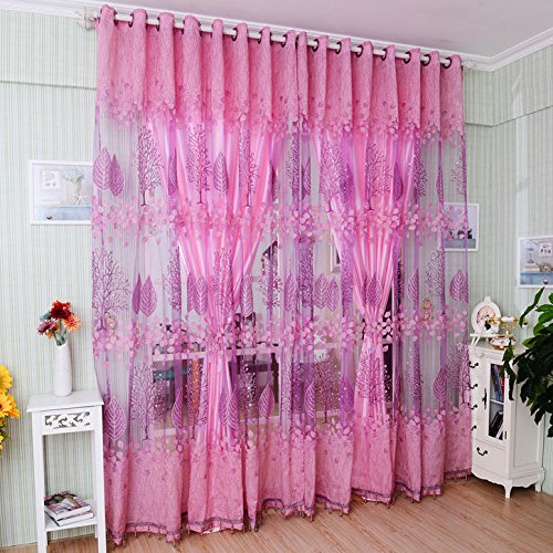 Youpin 2pcs Luxurious Voile Curtains 1mx2.5m Upscale Jacquard Yarn Curtains Tulle for Door Window Decor (Pink)