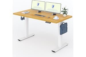 ‎FLEXISPOT FLEXISPOT Höhenverstellbarer Schreibtisch 140×80cm, mit Haken und 25mm EINTEILIGER Tischplatte, ergonomischer Schreibtisch mit LED-Höhenanzeige und Memory-Funktion (Ahorn, Weiß)