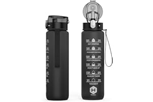 HOMEEX 1 Litre Water Bottle Motivational Fitness Sport Water Bottles with Straw & Time Maker, BPA-free Plastic Drink Bottle 7l Design for,Gym (Black)