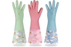 Yiomxhi 3 pary rękawic domowych, rękawice do naczyń z bawełnianą podszewką, długie rękawice wielokrotnego użytku do czyszczenia naczyń do mycia naczyń Rękawice do czyszczenia pościeli