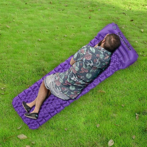 Naturehike Outdoor Camping Mat Tent Moisture-Proof Bed Egg Slot Inflatable Air Mattress Single Person Sleeping Pad Airbed with Pillow, Size: 185x54cm(Purple)