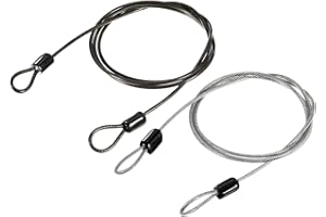 TOP-VIGOR Lot de 2 câbles de sécurité en acier, 2,5 mm x 1 m, câble de sécurité à double boucle flexible, câble de sécurité pour voyage, bagages, vélo, transparent, noir