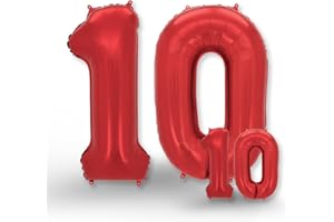 FUNXGO Globo Numero 10 rojo - 100 cm & 40cm - Globos de Cumpleãnos 10 - rojo globo 10 años cumpleaños - Decoracion 10 Cumpleaños - Adecuado para cumpleaños, fiestas sorpresas, fiestas
