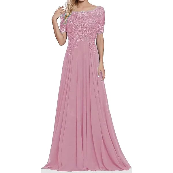 Chiffon-Kleid Für Die Brautmutter - Lang, ärmellos, Mit Spitzenapplikation, A-Linie, Schnürung Hinten