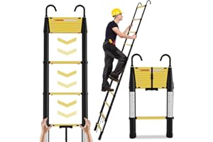 ‎SWANEW SWANEW 3.2M Teleskopleiter mit Softclose, EIN-Knopf-Rückzugs Teleskopleitern mit 2 Abnehmbarem Haken, Aluminium Teleskop Rutschfester Max Belastung 150 kg (Schwarz)