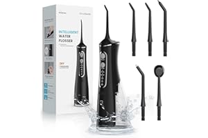 OASISMILE Idropulsore Dentale Portatile, Irrigatore Orale con 5 Ugelli E 4 Modalità, Serbatoio 300ML, Irrigatore Dentale Elettrico Water Flosser per Uso Domestico e Viaggi, Design Impermeabile IPX7
