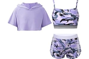 Fldy Mädchen Trainingsanzug Sport Set Kurzarm Hoodie Crop Tank Top Shorts Mädchen Sommer Kleidung Set Kinder Tanz Workout Laufen Outfit