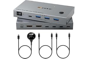 YOUTINGHDAV KVM Switch 2 PC 2 moniteurs USB C USB 3.0 Commutateur KVM Double Moniteur HDMI 4K @ 60Hz pour 2 ordinateurs portables, MST, 80W PD, avec 2 câbles USB-C et télécommande filaire