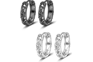 VZUHSW Boucles d'oreilles 2 Paires Pixiu en acier inoxydable, avec cercles et motifs hip-hop, Petites créoles pour piercing, bijoux de rue pour hommes et femmes,