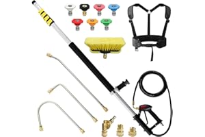 HOLDONELIGHT 24 FT Pressure Washer Telescoping Wand with Power Washer Extension Wands, Brush Head, Gutter Cleaner, 7 Spray Nozzle Tips, 2 Hose Adapters and Support Belt (Pressure Washer Telescoping Wand)