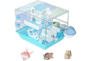 xixi-home Gabbia per criceti per criceti siriani Gabbia per criceti trasparente a 2 livelli con accessori Giocattolo, gabbie per piccoli animali Villa fai-da-te Pet Habitat34 X 25 X 27,5CM (Blue 001)
