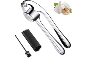 Delsen Prensa de Ajo de Acero Inoxidable para Cocina,Prensador de Ajos Profesional on Pelador y Cepillo de Limpieza,Trituradora de Jengibre,Machacador de Ajos Fácil Limpieza