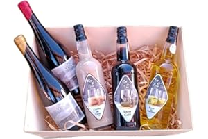 RIA DE NOIA ENTRE A TERRA E O MAR imagen de producto Cesta Navidad Vino Tinto + Vino Blanco + Licor Café + Licor de Hierbas + Crema de Licor 70 CL - Origen Gallego - Regalo Original (Cesta de Vinos + Licores)