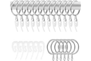 T TOME OF TALES 50 Pack Metal Curtain Rings And Hooks, 30mm Internal Diameter Eyelets for Curtain Poles And Rods With 50 White Plastic Hooks, For Drapery, Rods and Shower Hanging, Silver